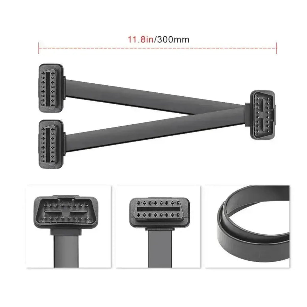 16-bens OBD2-fladkabel til forlængelse og opspaltning i 2 dele (30 cm) | Interface
