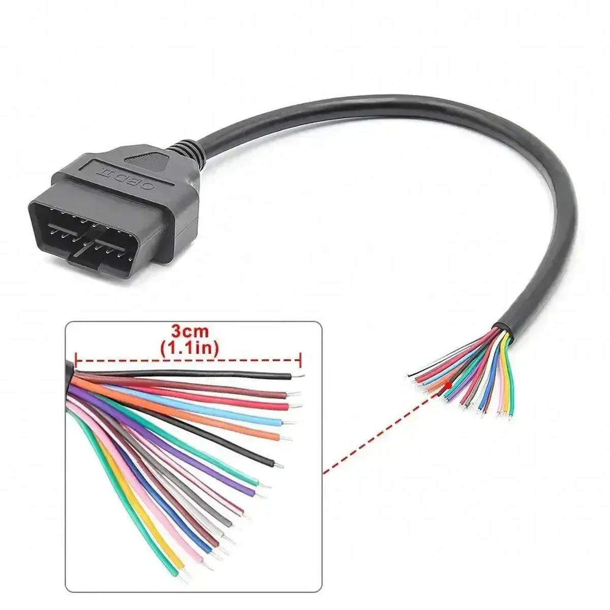 16-bents OBD2-stik (han) med 16 åbne endekabler (30 cm) | Tilbehør
