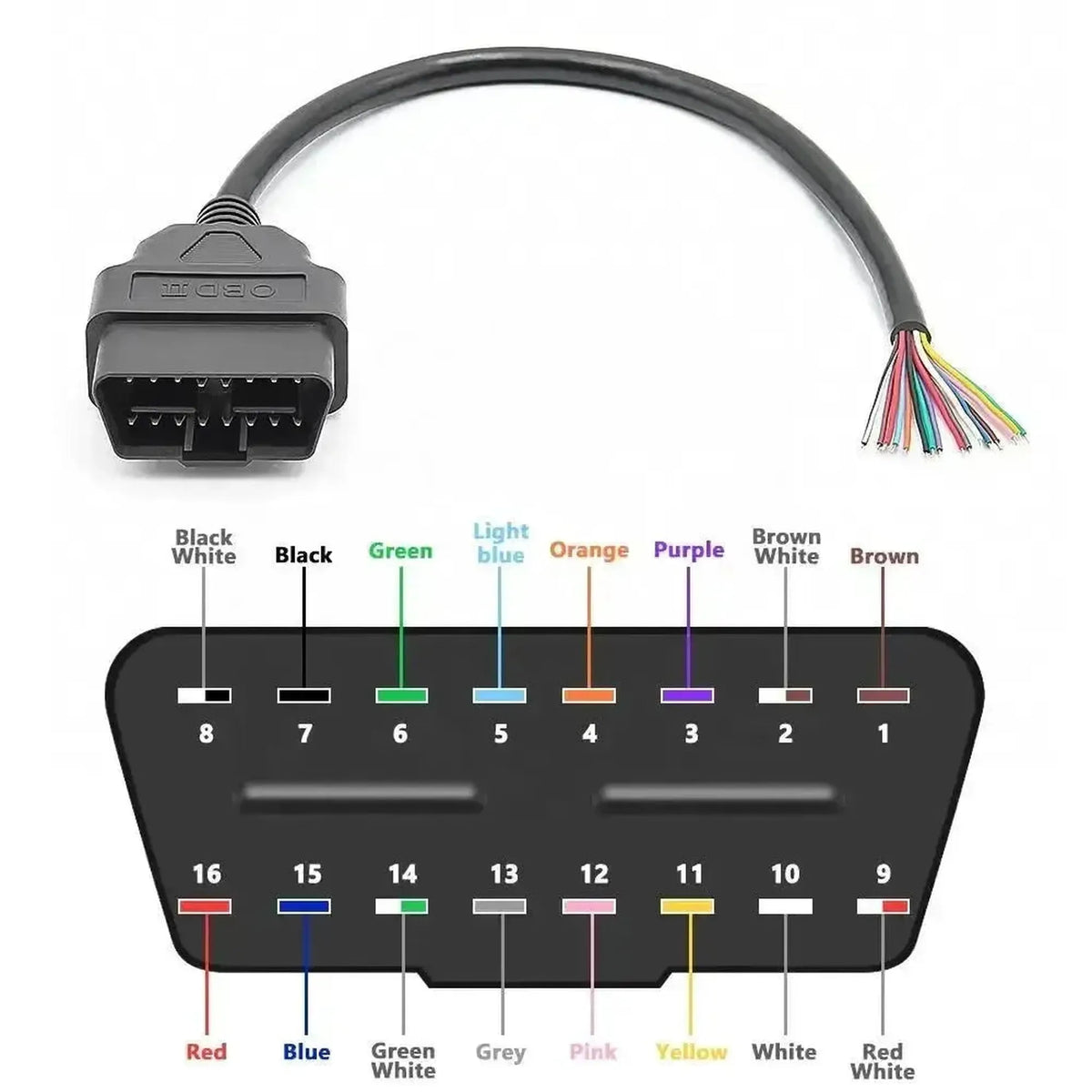 16-bents OBD2-stik (han) med 16 åbne endekabler (30 cm) | Tilbehør
