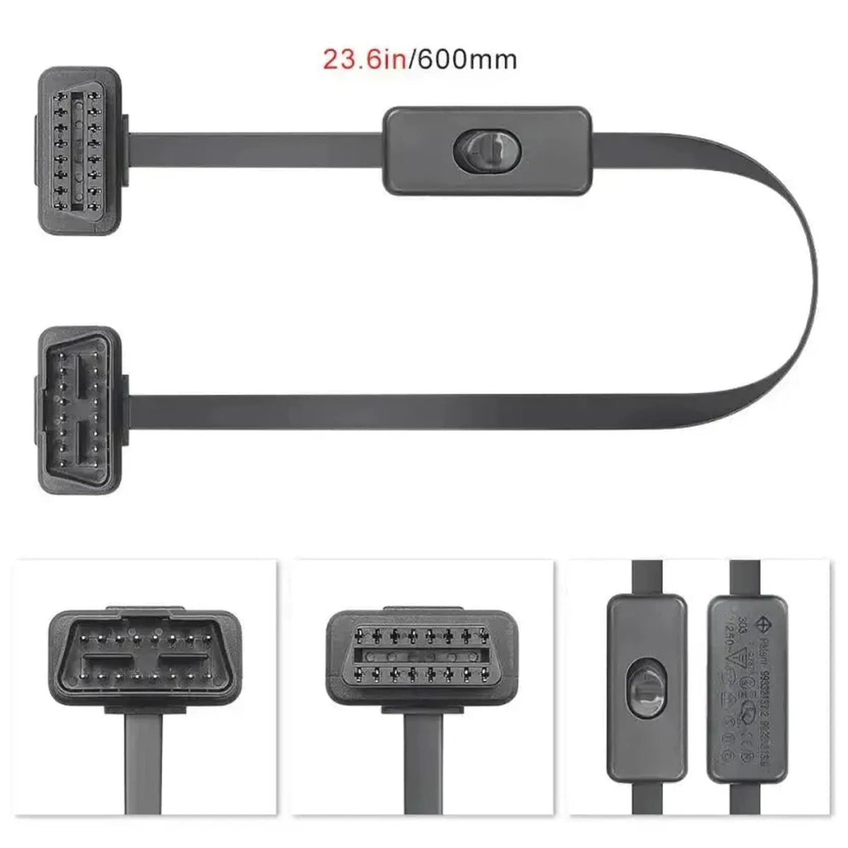 16-polet OBD2 flade forlængerkabel med switch (60 cm) | Grænseflade