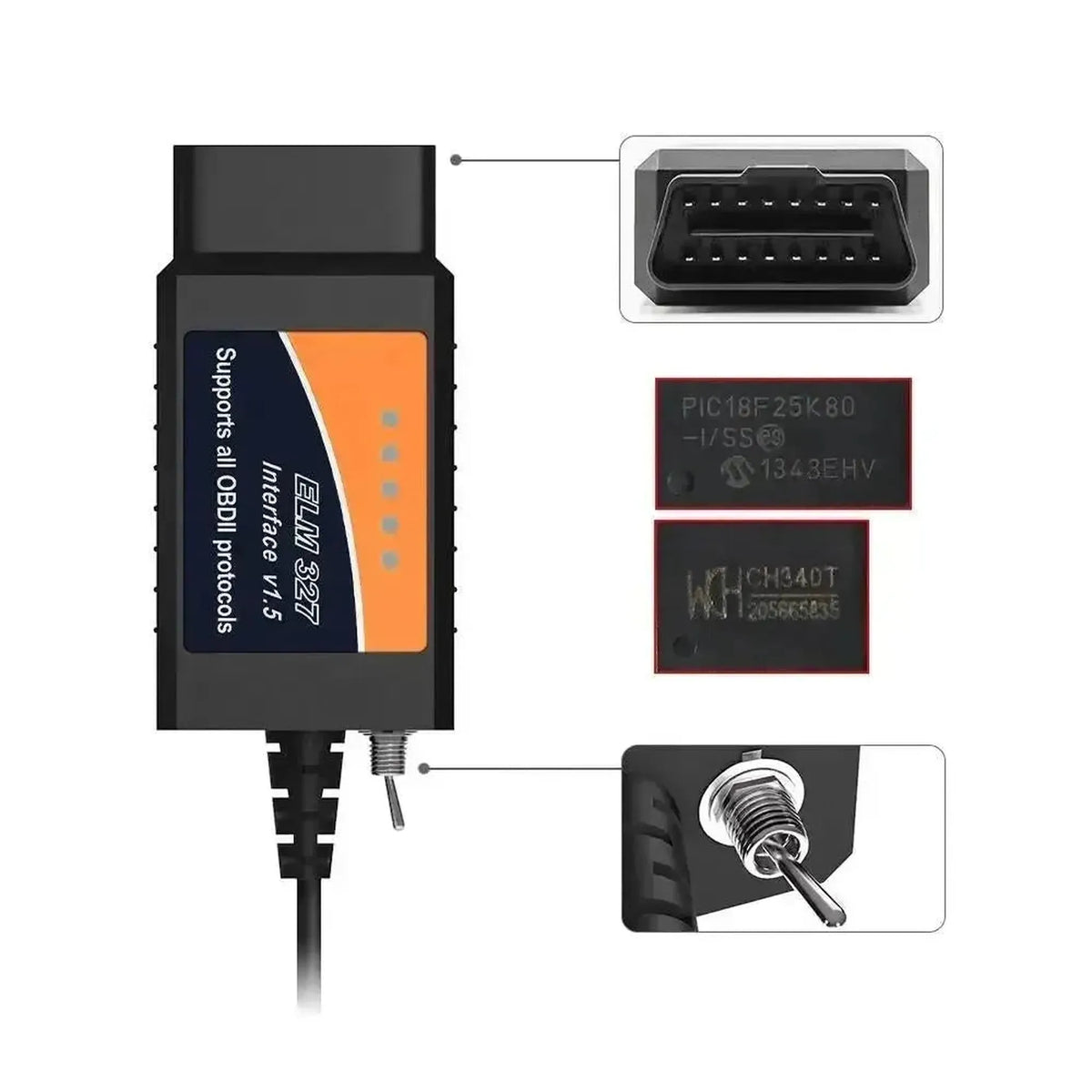 Universel ELM327 (CHT340) (HS/MS-CAN Switch) | USB-grænsefladekabel